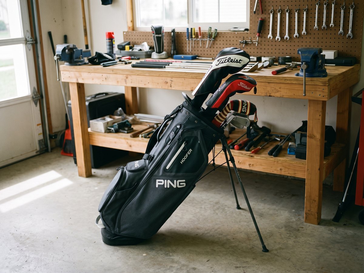 A golf bag in the workshop