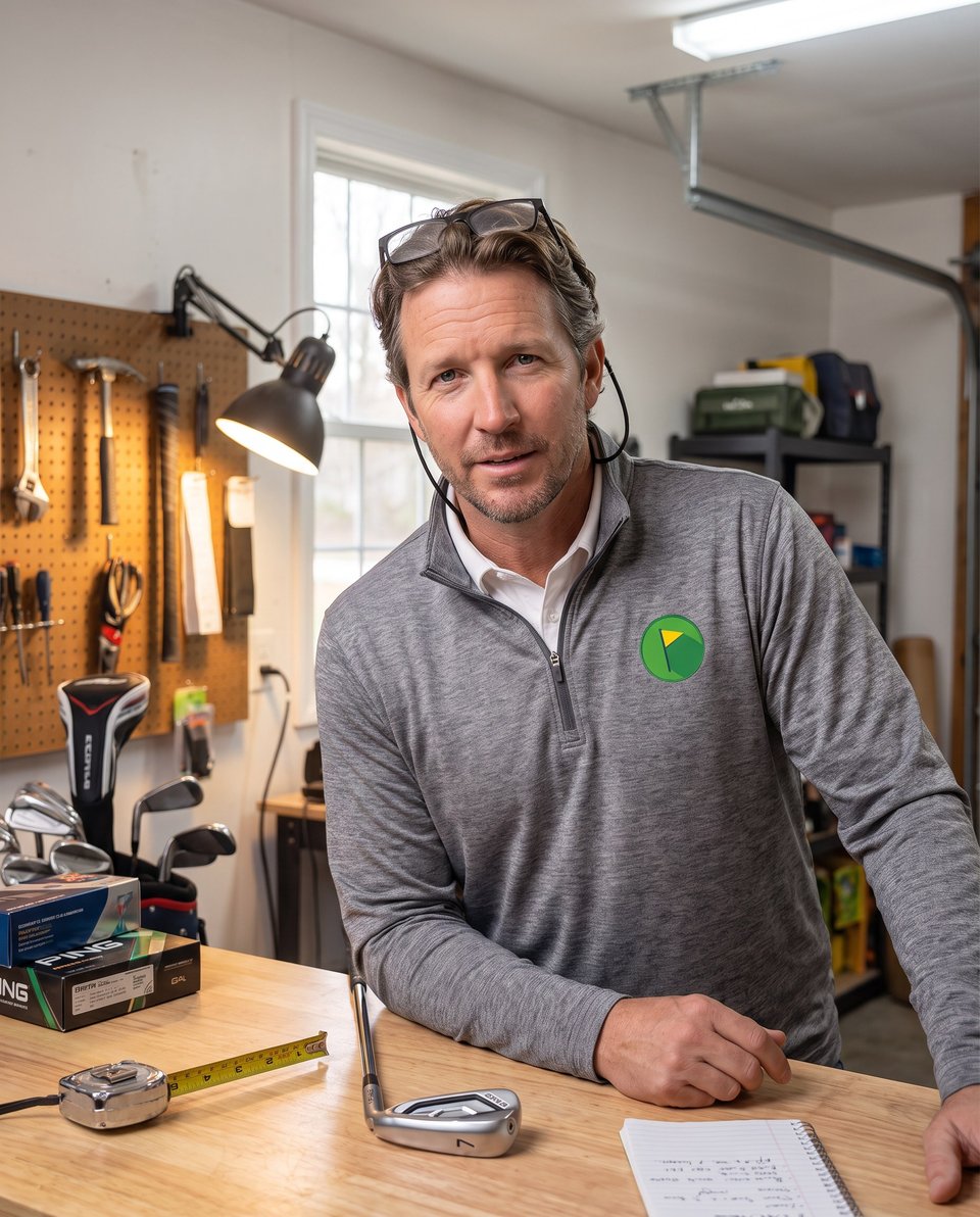 Tom Whitaker, The Honest Caddy, at his workbench in his garage
